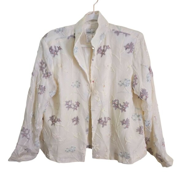 Coldwater Creek Flocked Beaded Vintage Unique Lined Silk Blend Jacket Size L - Picture 1 of 6